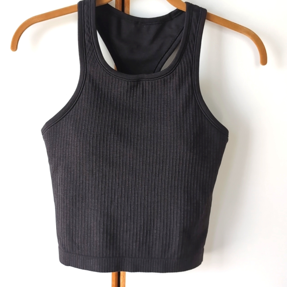 Lululemon Ebb To Street Racerback Crop Tank 6 Charcoal Grey Black